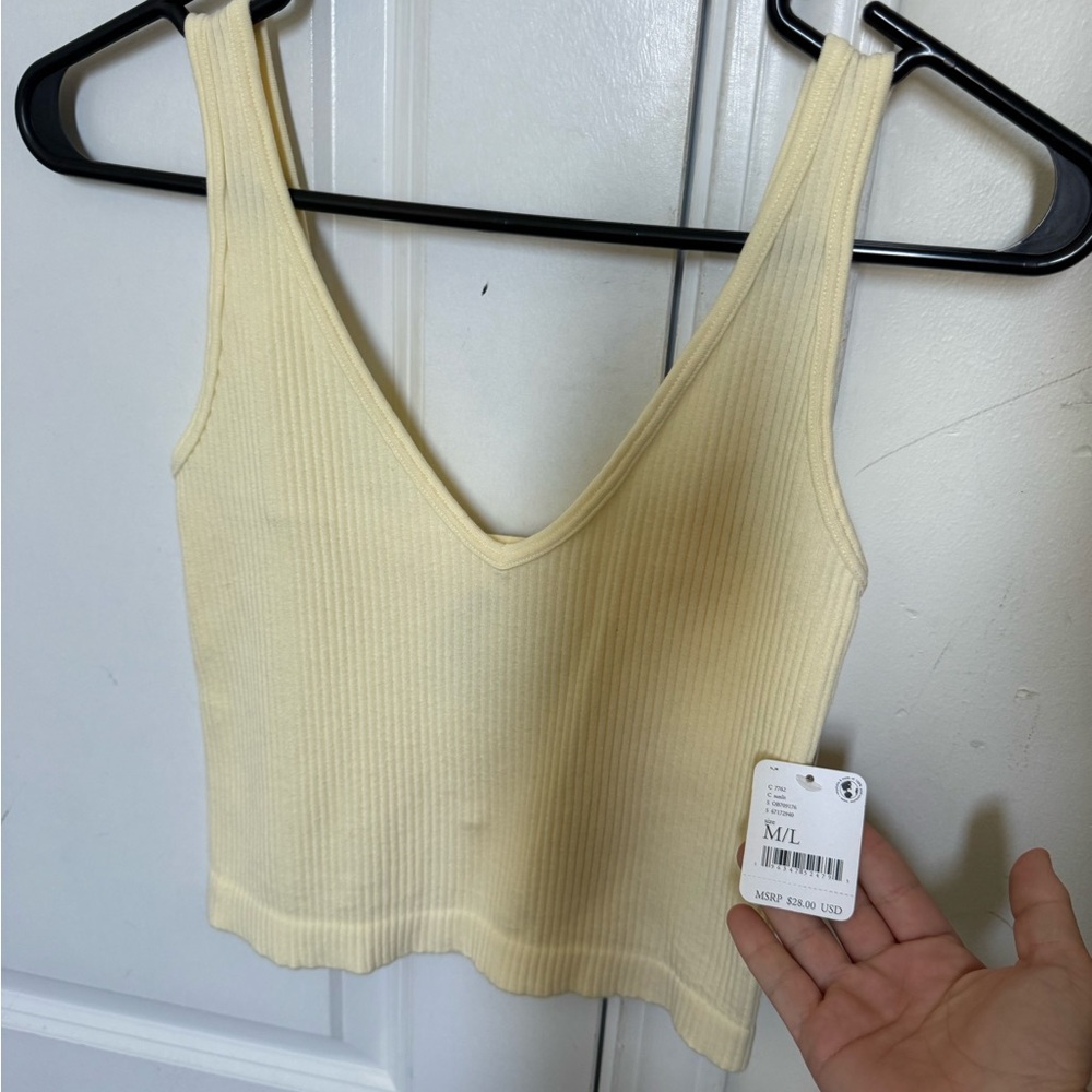 Cream Ribbed V-Neck Women's Crop Top